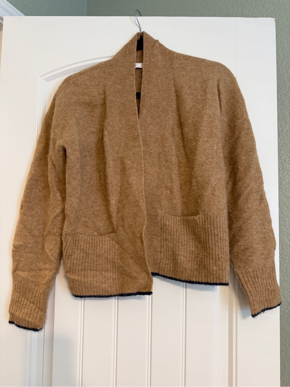 Vince Open-Front Camel Knit Cardigan with Pockets